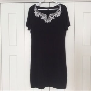Talbots Black Dress White Embroidered Neckline - L